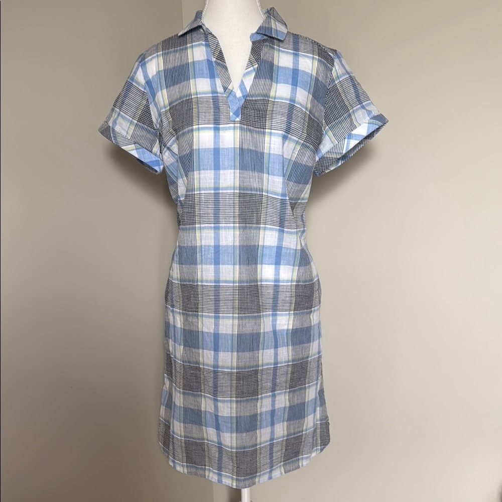 Northern Reflections plaid dress in Blue, White and grey